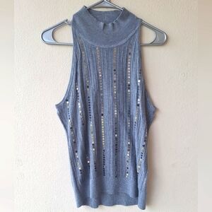 White House Black Market Gray Sequins Mockneck Women's Tank Top Size S